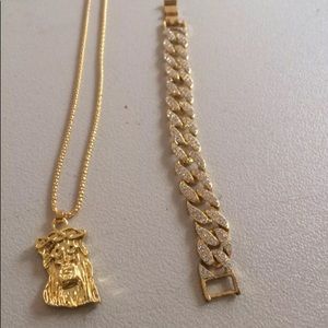 Iced Out Gold Chain and Bracelet